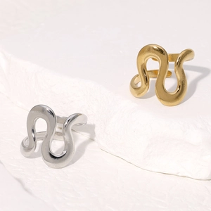 Minimalist snake wave adjustable stainless steel rings in gold and silver finish