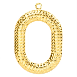 Polished 18k gold plated stainless steel number 0 pendant with textured dotted surface