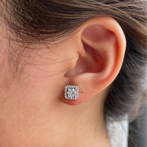 Luxurious S925 sterling silver moissanite stud earrings with a classic square halo design