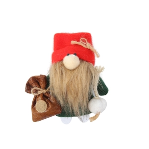 Gnome de Noël en peluche avec bonnet rouge et petit sac cadeau décoratif