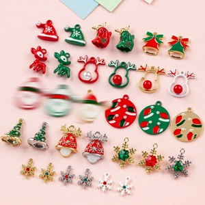 Assorted Christmas alloy pendants including elk, santa hats and bells for DIY jewelry