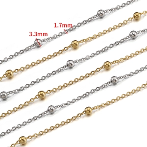 Gold and silver stainless steel beaded cross chains with 3.3mm beads for DIY jewelry