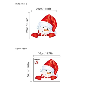Christmas snowman wall sticker in removable PVC showing paste effect and layout size