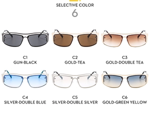 Detailed grid showing six color options for Y2K style metal frame sunglasses in high resolution