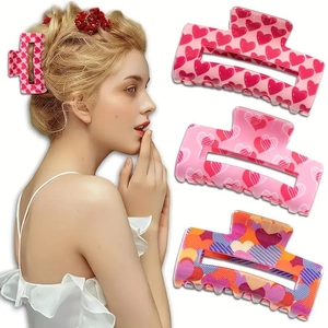 Pince À Cheveux En Acrylique À Imprimé Cœur Rectangulaire Antidérapante Grande Pince Douce Accessoires Pour Femmes Filles