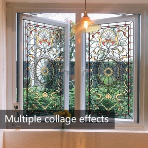 Stained Glass Window Film Static Cling PVC Retro Floral Pattern Vibrant Colors Decorative Privacy Cling Window Stickers