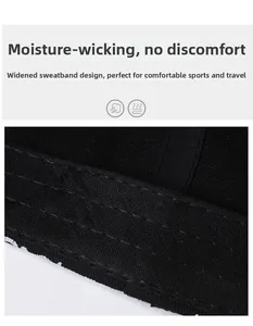Detail view of the black sports cap showing the widened sweatband and breathable fabric