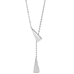 Minimalist S999 sterling silver Y-shaped necklace with geometric cone charms and zircons