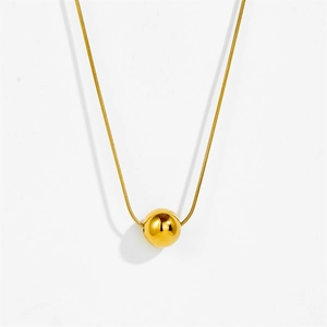 Minimalist gold titanium steel beaded necklace with delicate chain on white background
