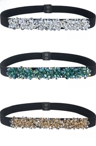 Elastic crystal belt in white, emerald green, and champagne gold for dresses