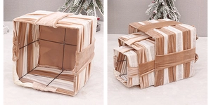 Detail of velvet Christmas gift box set showing internal structure and nested storage design