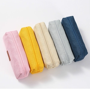 Minimalist linen pencil case set in five colors with large capacity and zipper closure