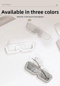 Detailed view of the wall-mounted glasses holder in clear, white, and gray color options