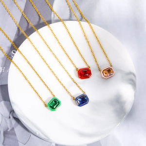 Y2K Colorful Macaron Zirconia Pendant Necklace For Women Light Luxury Niche Design Gold Plated Stainless Steel Jewelry