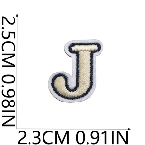 Detailed view of letter J embroidery patch with dimensions 2.5cm by 2.3cm