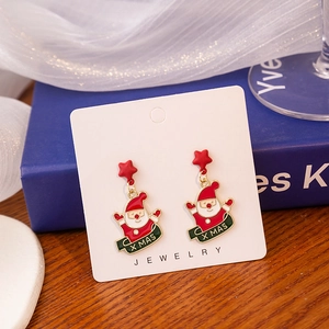 Christmas Santa Claus earrings with red star stud and X MAS letter charms in festive colors
