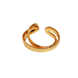 Minimalist double-layer gold open ring with irregular geometric design in polished metal