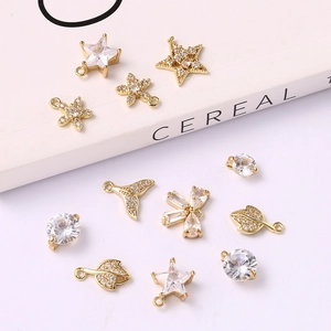 Bow Star Zircon Charms Gold Plated Metal Pendants For DIY Jewelry Making Bracelet Earring Accessory Craft Supplies