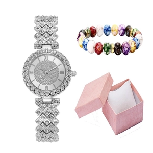 Women Quartz Watch Fashion Rhinestone Alloy Roman Numerals Elegant Jewelry Wristwatch