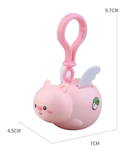 Detailed product dimensions for the cute pink flying pig keychain showing 9.7cm height
