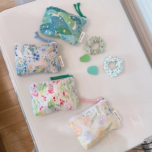 Floral Cotton Canvas Coin Purse Mini Zipper Pouch Earphone Lipstick Small Organizer Bag For Women Girls Cute Rabbit Print