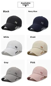 Detailansicht der Baseballkappen in Schwarz, Marineblau, Weiß, Khaki, Grau und Rosa