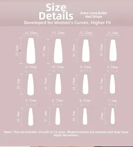 Guide des tailles détaillé pour les faux ongles ballerina extra longs de tailles variées