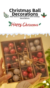 Detailed view of assorted 3cm Christmas ball ornaments in festive gift box packaging