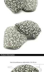 Detail view of adjustable beret with leaf pattern showing 55-59cm size range