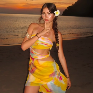 Robe Courte À Bustier Découpé Polyester Élasthanne Imprimé Tie Dye Ourlet Asymétrique Sexy Été Plage Vacances Moulante