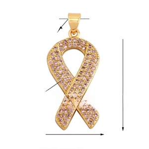 Pink pave-set zircon heart ribbon charm in gold-plated alloy for DIY jewelry making