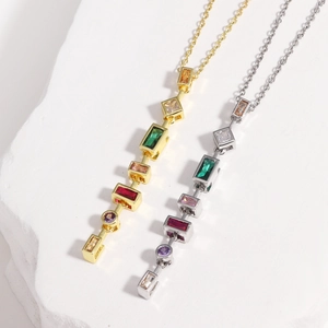Hip hop square colorful crystal pendant necklace set in gold and silver finish on stone