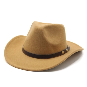 Western Cowboy Hat Retro Wool Felt Fedora With Leather Band And Metal Rivets Classic Jazz Wide Brim For Men Women