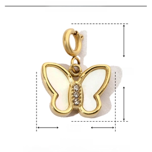 Detail specifications of stainless steel butterfly pendant with shell and rhinestones