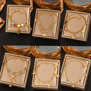 Edelstahl Schmetterling Stern Mond Lebensbaum Fußkettchen Armband Achtzackiger Stern Schmuck Für Frauen 18K Vergoldet