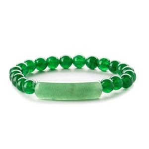 Natural green agate stretch bracelet with a smooth rectangular bridge stone bead