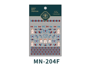 Detail of MN-204F 5D nail stickers with cute rabbits and bowknot patterns in packaging