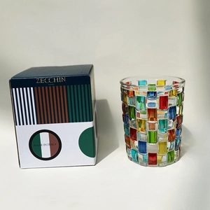 Zecchin Venice hand-painted colorful mosaic crystal glass whiskey cup with gift box