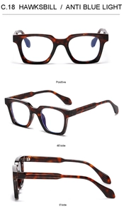 Three-angle views of square tortoise shell glasses frames with anti-blue light lenses