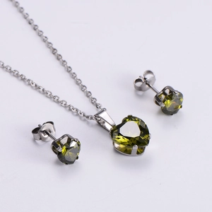 Heart Shaped Zircon Pendant Necklace And Stud Earrings Stainless Steel Elegant Minimalist Jewelry For Women