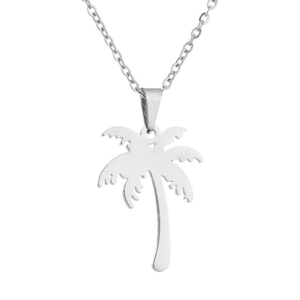 Minimalist silver stainless steel coconut tree pendant necklace for summer beach style