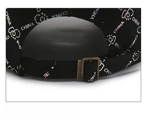 Detail of cotton baseball cap back with adjustable metal buckle and CHINA embroidery