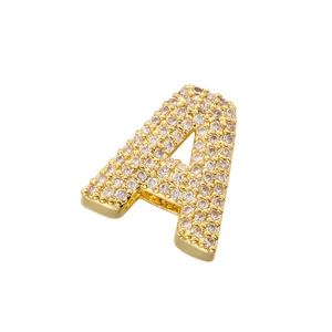 Close-up of hip-hop letter A pendant with gold plating and sparkling cubic zirconia stones