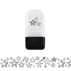Detail of star pattern roller stamp pen creating decorative borders for DIY scrapbooking