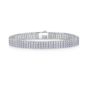 Detail of silver double-row tennis bracelet with sparkling round-cut stones