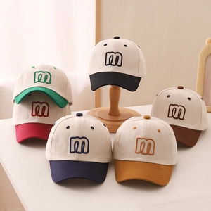 Kids Cotton Baseball Cap Letter M Embroidery Contrast Color Adjustable Sun Hat For Boys And Girls Outdoor Sports