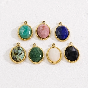 7 faceted natural stone pendants with 14K gold plated stainless steel edges for DIY jewelry