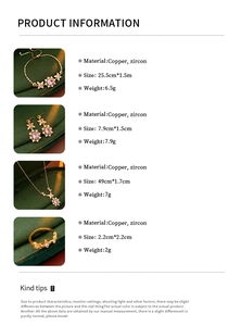 Detailed size specifications for vintage zircon necklace, bracelet, earrings and ring set