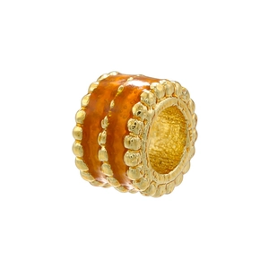 18K gold plated copper spacer bead with orange enamel and vintage dotted edge design