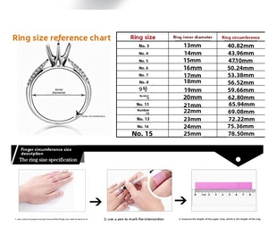 Detailed sizing chart for titanium steel rings showing inner diameter and circumference